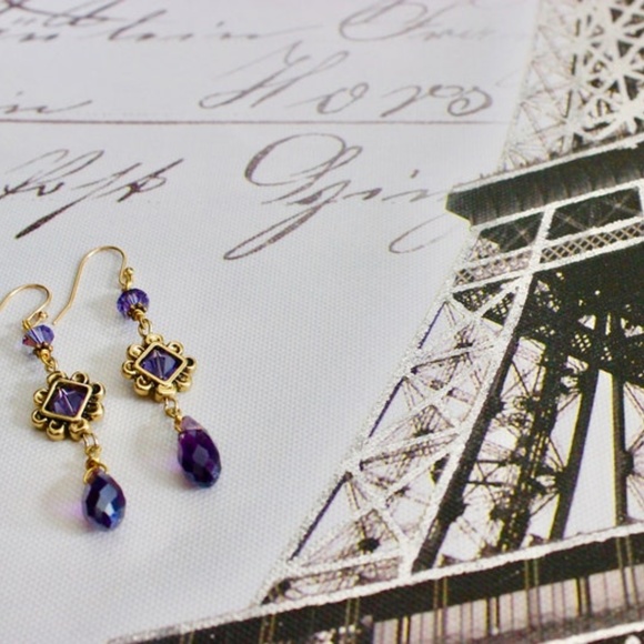 Amethyst Purple Long Crystals Earrings - Picture 5 of 6